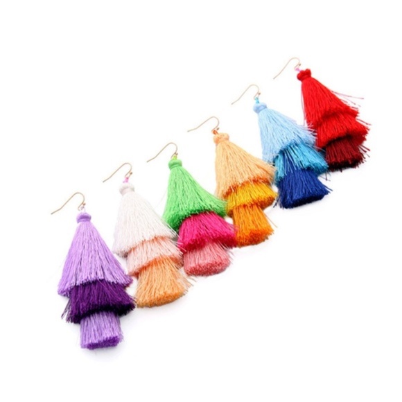 Purple Peach Spring Tassel Dangle Drop Earrings - Picture 7 of 7